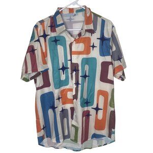 Misslook Shirt Mens M Retro Geometric Print Button-Down Short Sleeve